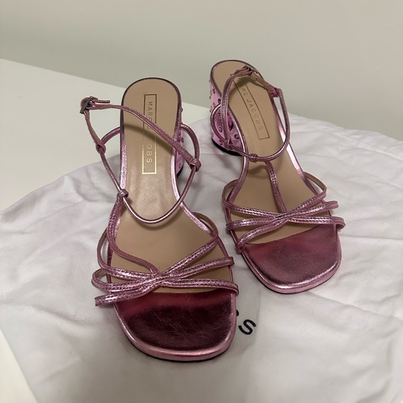 Marc Jacobs Pink Vinyl Ankle Strap Heeled Sandals Size 38 (8) - Picture 4 of 6